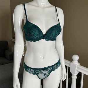 Sexy Floral Lace Lingerie Matching Set Green Women’s Size S #679